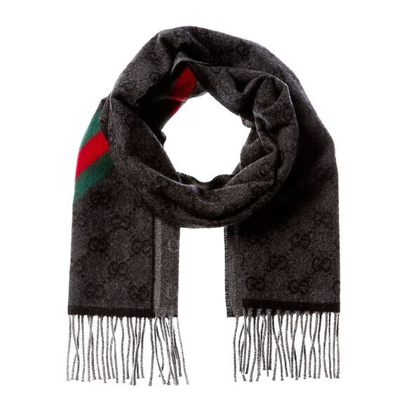 Gucci Gg Web Nikky Wool Scarf, Black - Picture 1 of 3